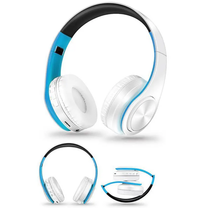 Folding Bluetooth White Blue Wireless Stereo Headphones Headset Mic Support Comfortable Earmuffs Modern Simple Design