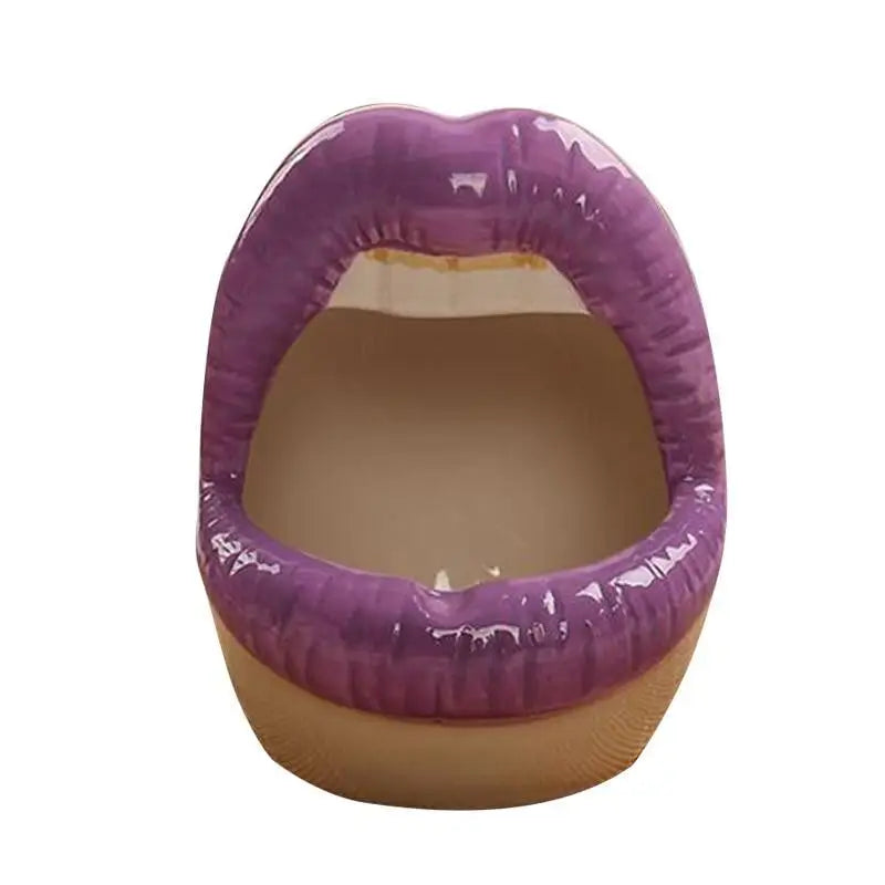 Funny Creative Ceramic Cartoon Lips Ashtray Gift for Home - Trendy Mouth Mini Ashtray for Boyfriend - Stand Purple