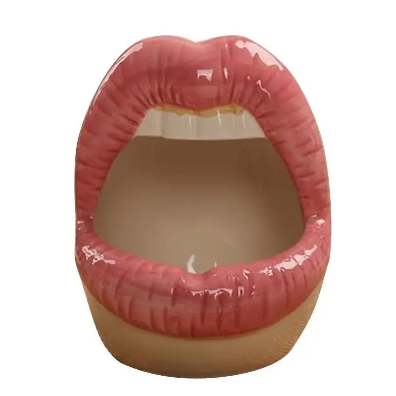 Funny Creative Ceramic Cartoon Lips Ashtray Gift for Home - Trendy Mouth Mini Ashtray for Boyfriend - Stand Pink