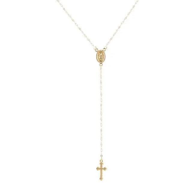 Goegeous Gold/Rose Gold Christian Cross Religious Rosary Pendant Necklace for Women And Girls Charming Jewelry Gifts