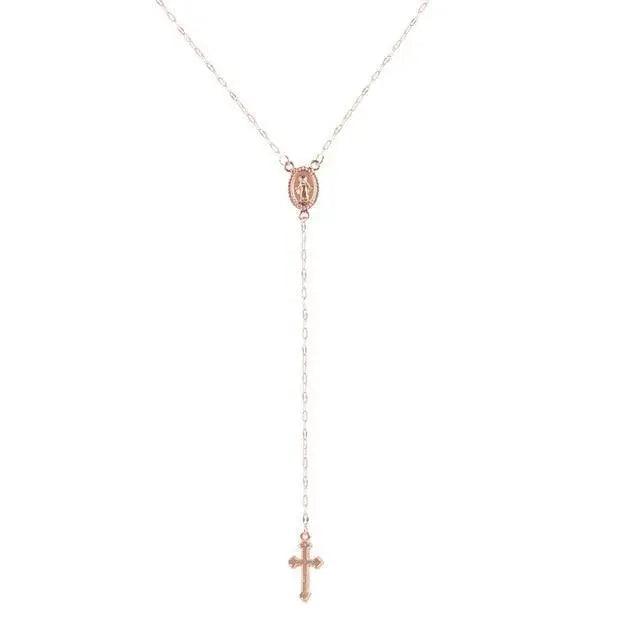 Goegeous Gold/Rose Gold Christian Cross Religious Rosary Pendant Necklace for Women And Girls Charming Jewelry Gifts