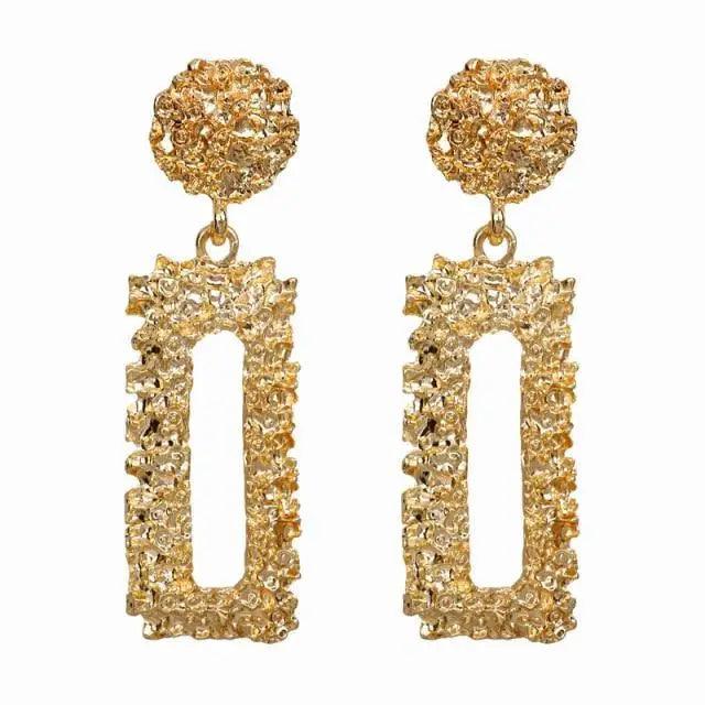 Gorgeous Gold Textured Large Pendant Women’s Earrings Unique Metal Brilliant Drop Earrings for Women And Girls - 4