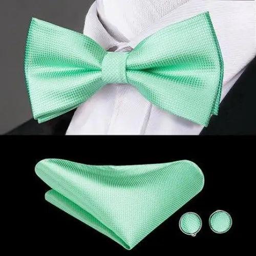 Green Color Silk Butterfly Pre - Tied Bow Tie Pocket Square Cufflinks Suit Set For Men Silk Adjustable Self Bowtie