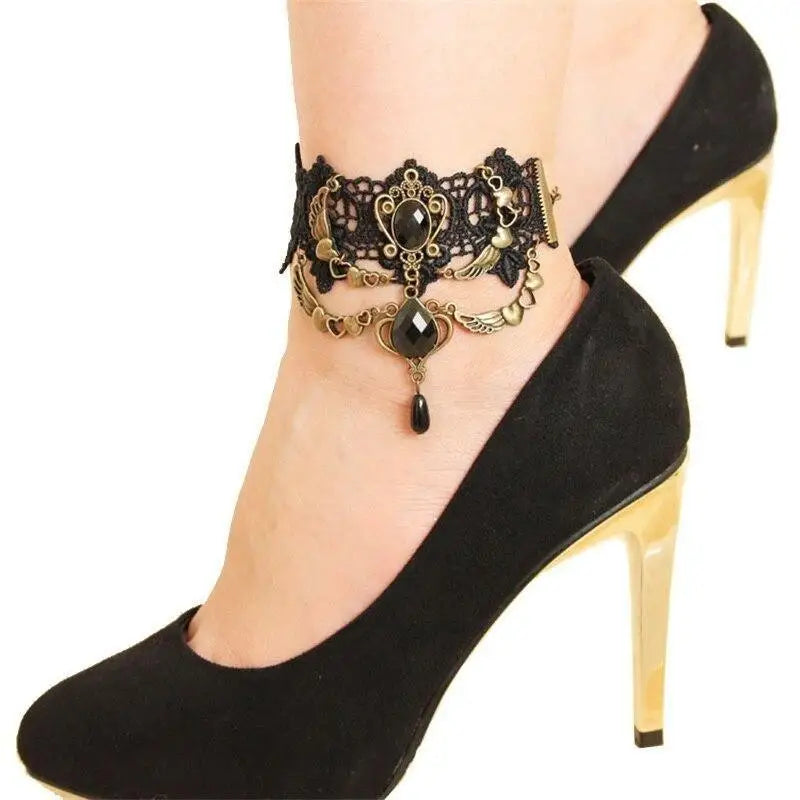 Handmade Black Vintage Women Anklets Leg Accessories Luxury Lady Jewelry Party Foot Accessory - STEVVEX Jewelry - 736, anklets, black anklets, Foot Accessory, handmade jewelry, Jewelry, Lady Jewelry, Leg Accessories, luxury anklets, luxury women anklets, party jewelry, vintage jewelry, women jewelry - Stevvex.com