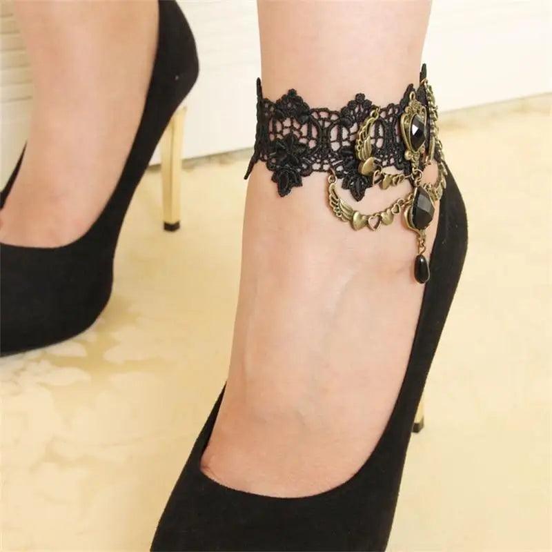 Handmade Black Vintage Women Anklets Leg Accessories Luxury Lady Jewelry Party Foot Accessory - STEVVEX Jewelry - 736, anklets, black anklets, Foot Accessory, handmade jewelry, Jewelry, Lady Jewelry, Leg Accessories, luxury anklets, luxury women anklets, party jewelry, vintage jewelry, women jewelry - Stevvex.com