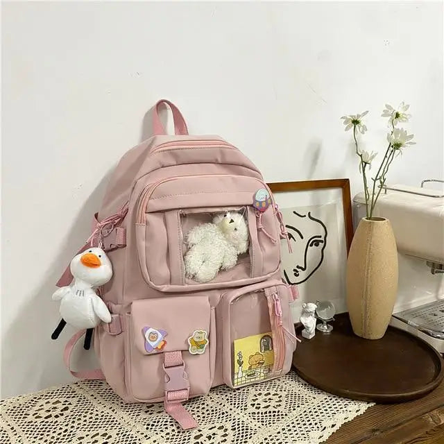 High Quality Nylon Large Capacity Waterproof Backpack For Female And Girls - Trendy College/Schoolbag - Pink