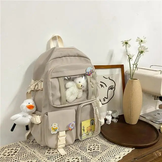 High Quality Nylon Large Capacity Waterproof Backpack For Female And Girls - Trendy College/Schoolbag - Beige