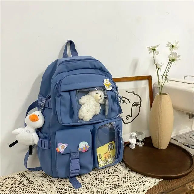 High Quality Nylon Large Capacity Waterproof Backpack For Female And Girls - Trendy College/Schoolbag - Blue