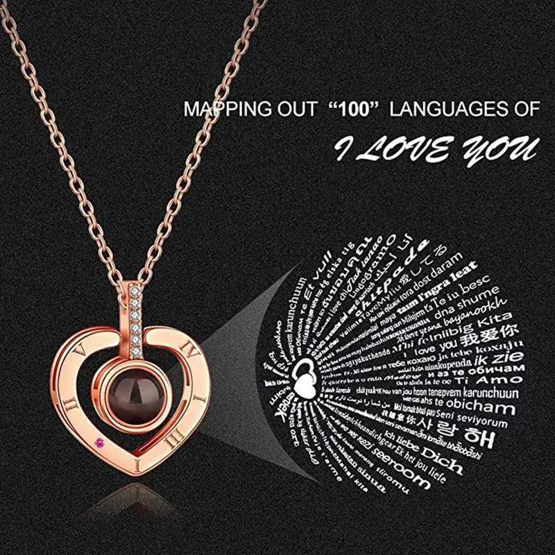 I Love You Necklace 100 Languages Heart Love Necklace Love Memory Projection Pendant Necklace for Women Gifts for Mother's Day - STEVVEX Jewelry - 100 languages love you necklace, bridal accessories, bridal fashion, heart love necklace, jewelry, love you necklace, necklace, projection pendant languages, women accessories, women fashion, women necklace - Stevvex.com