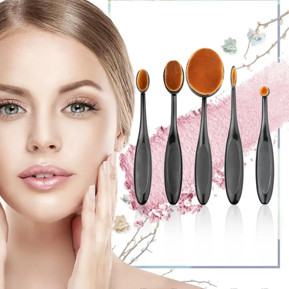 Incredible 5Pcs Oval Makeup Brushes Portable Toothbrush Oval Nylon Hair Cosmetic Makeup Blush Face Foundation Blending