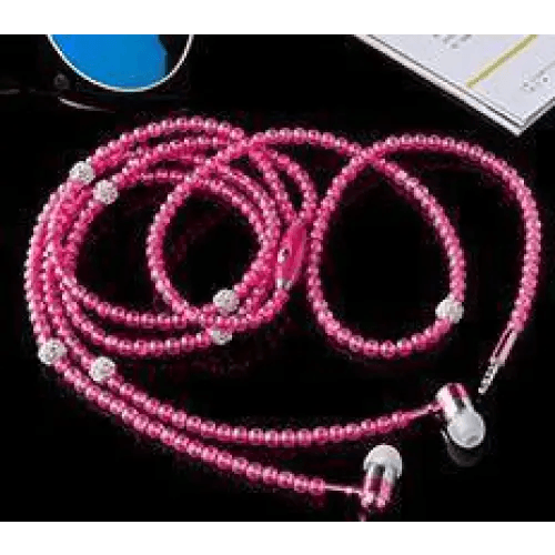 Ladies Luxury Pearl Necklace Pink Earphones With Mic Excellent Sound Quality Stereo Earphones For Everyday Use - Rose