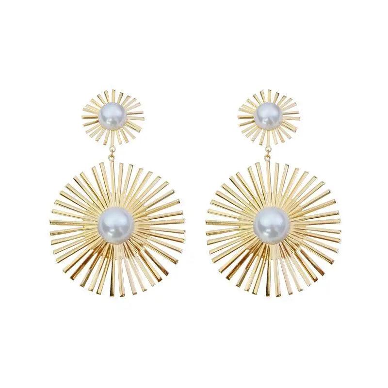 Latest Trendy Big Pearl Round Dangle Earrings For Ladies And Girls Stylish Wild Sun Earings - Female Fashion Jewelry