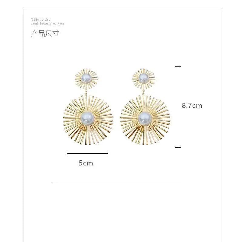 Latest Trendy Big Pearl Round Dangle Earrings For Ladies And Girls Stylish Wild Sun Earings - Female Fashion Jewelry