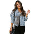 Lavish Style Winter Long - sleeved Jacket Denim Trendy Leopard Print Stitching Lapel Short Jacket For Women And Girls