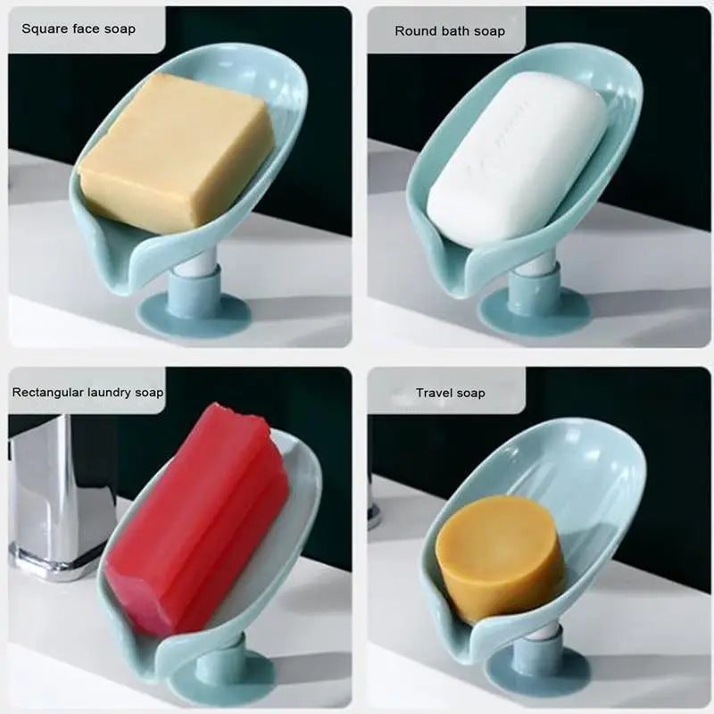 Leaf Shaped Soap Dish Holder Suction Cup Soap Dish For Bathroom Shower Soap Box Sponge Soap Holder Storage Tray Soap