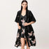 Lightweight Black Floral Birds Printed Women Bathrobe Elegant Design Floral Breathable Robe - STIL5455HGHGH