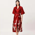 Lightweight Black Floral Birds Printed Women Bathrobe Elegant Design Floral Breathable Robe - Wine red / M