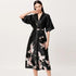 Lightweight Black Floral Birds Printed Women Bathrobe Elegant Design Floral Breathable Robe - Black / M - STIL5455HGHGH