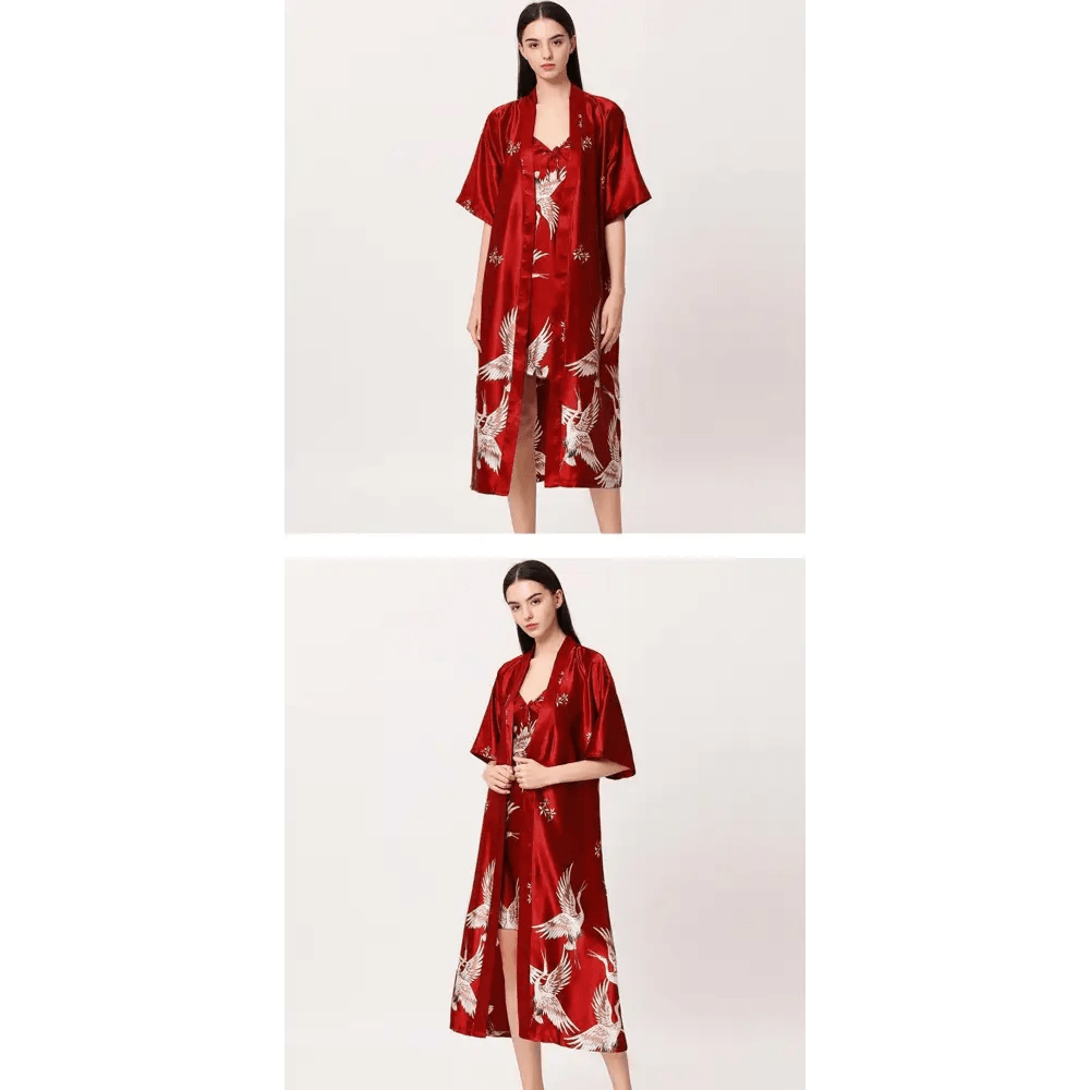 Lightweight Black Floral Birds Printed Women Bathrobe Elegant Design Floral Breathable Robe - STIL5455HGHGH