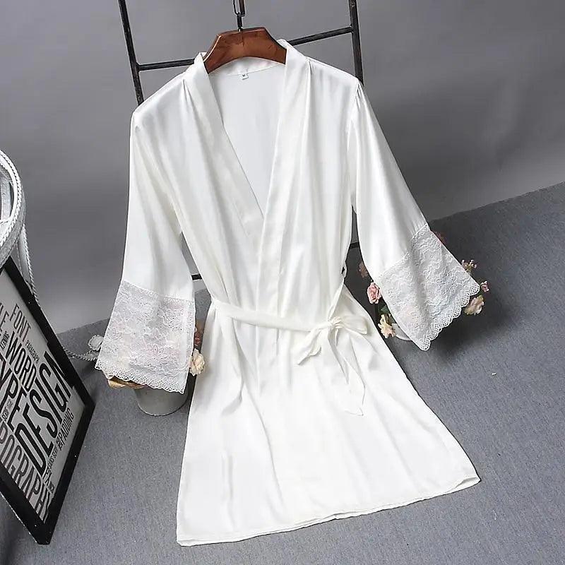 Lightweight Pink Women Sleepwear Classic Design Silk Bathrobe Lace Trim Bridesmaid Bride Party Robes - STIL3344RDFCV