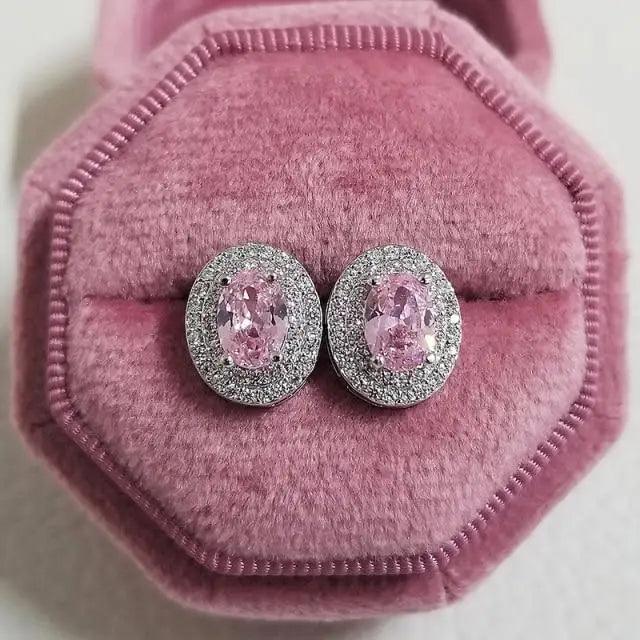 Luxurious 925 Sterling Silver Pink Drop Stud Earings For Women And Girls Sparkling Jewelry Gift For Ladies - ALU31743WKF