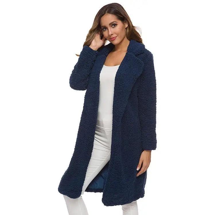 Luxurious Autumn Winter Jacket Female Coat Solid Color Fleece Coats Casual Outerwear Warm Soft Cardigan Fur Jackets