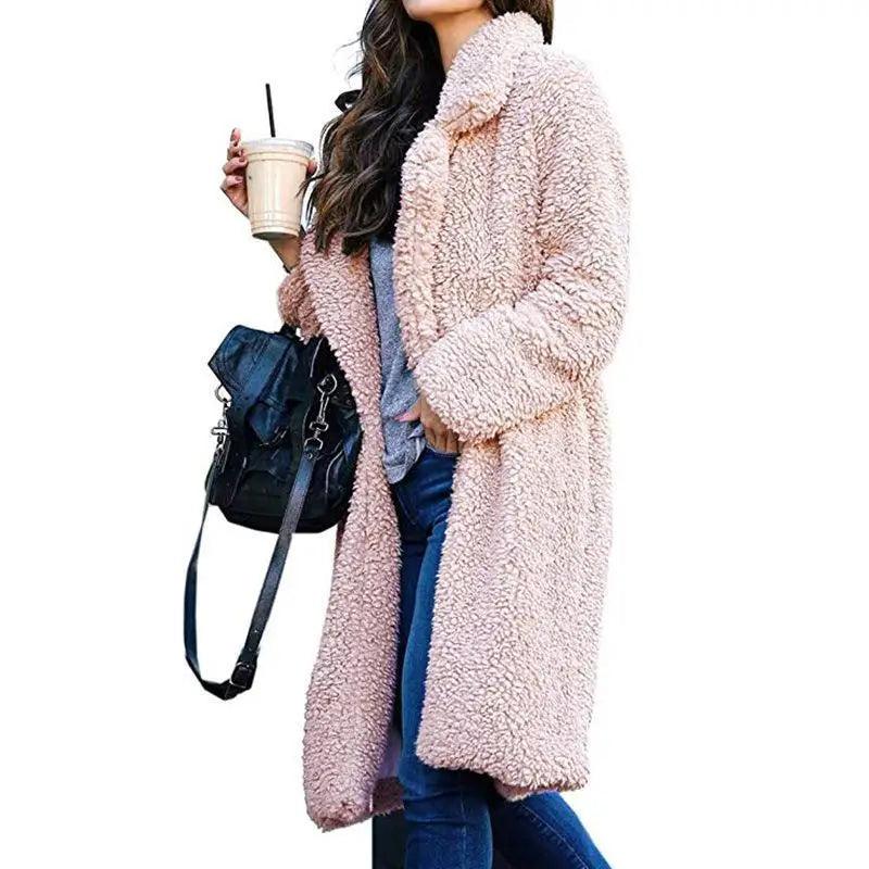 Luxurious Autumn Winter Jacket Female Coat Solid Color Fleece Coats Casual Outerwear Warm Soft Cardigan Fur Jackets