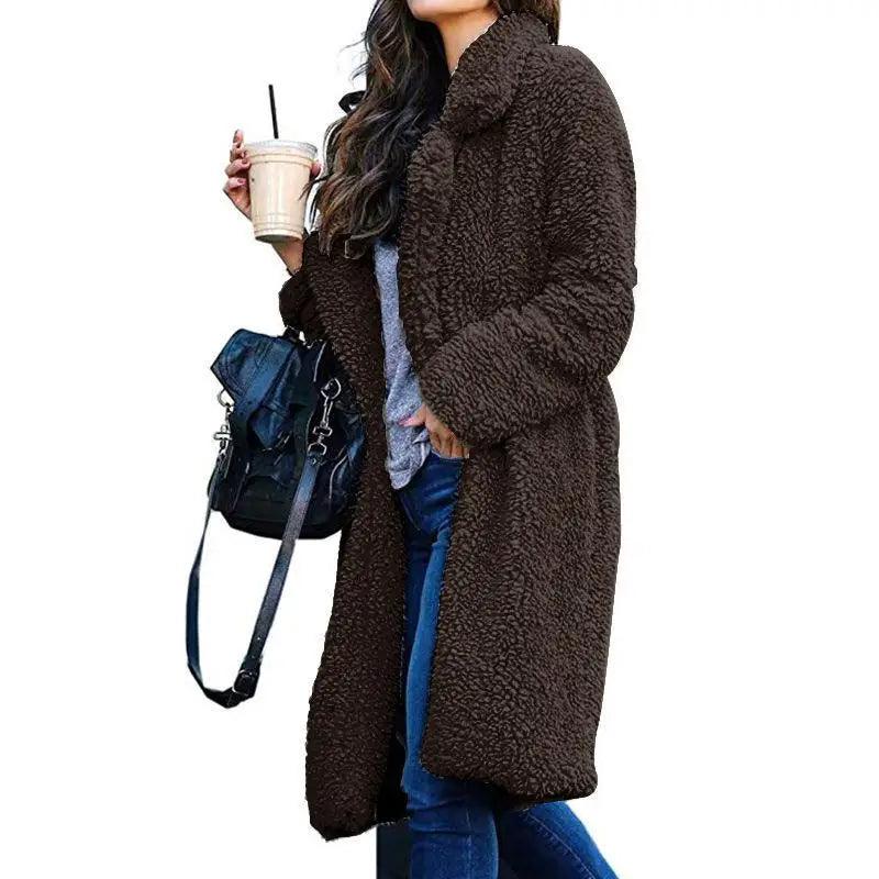 Luxurious Autumn Winter Jacket Female Coat Solid Color Fleece Coats Casual Outerwear Warm Soft Cardigan Fur Jackets