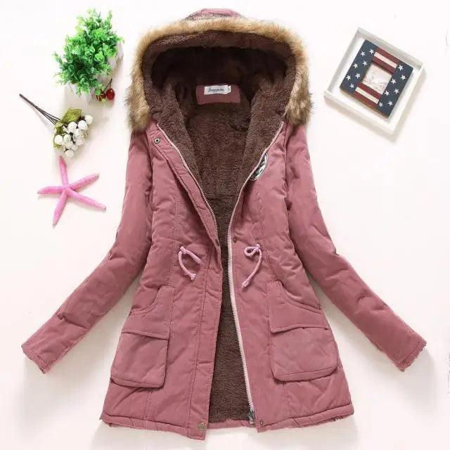 Luxurious Autumn Winter Women Cotton Jacket Padded Casual Slim Coat Emboridery Hooded Size 3XL Wadded Overcoat - Dark