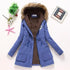 Luxurious Autumn Winter Women Cotton Jacket Padded Casual Slim Coat Emboridery Hooded Size 3XL Wadded Overcoat - Blue