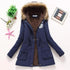 Luxurious Autumn Winter Women Cotton Jacket Padded Casual Slim Coat Emboridery Hooded Size 3XL Wadded Overcoat - Navy