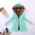 Luxurious Autumn Winter Women Cotton Jacket Padded Casual Slim Coat Emboridery Hooded Size 3XL Wadded Overcoat - Mint