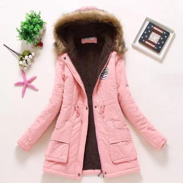 Luxurious Autumn Winter Women Cotton Jacket Padded Casual Slim Coat Emboridery Hooded Size 3XL Wadded Overcoat - Pink