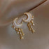 Luxurious Crystal Moon Pearl Women’s Earrings Lavish Style Partywear For Ladies And Girls Fashionable Design - 12