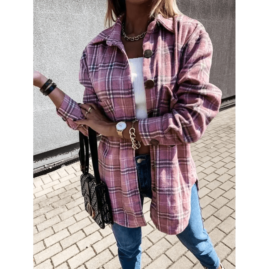 Luxurious Fashionable Women’s Long Sleeve Plaid Shirt Coats Top Spring Autumn Casual Lapel