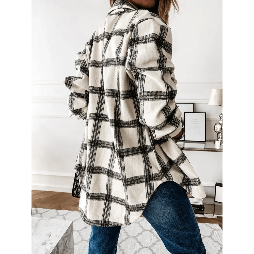 Luxurious Fashionable Women’s Long Sleeve Plaid Shirt Coats Top Spring Autumn Casual Lapel