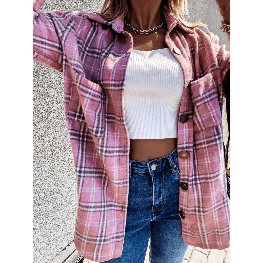 Luxurious Fashionable Women’s Long Sleeve Plaid Shirt Coats Top Spring Autumn Casual Lapel