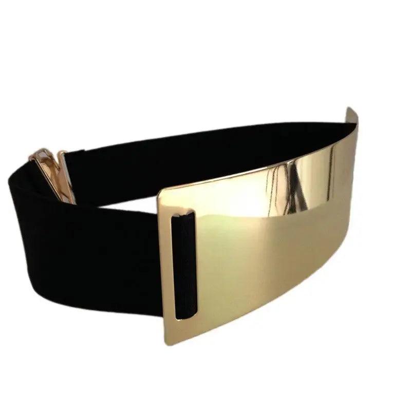 Luxurious Gold Wide Strap Elastic Belts For Women Elegant Metal Polished Plain Gold Belt Black Wide Strap Waistband for Women - STEVVEX Fashion - 702, belt, belts, belts for women, black belt, classic belt, classy belt, elastic belt, elegant belt, fashion belt, golden belt, ladies belt, luxury belt, metal belt, party belt, retro belt, trendy belt, unique belt, unique design belt, vintage belt, wide metal belt, women belts - Stevvex.com