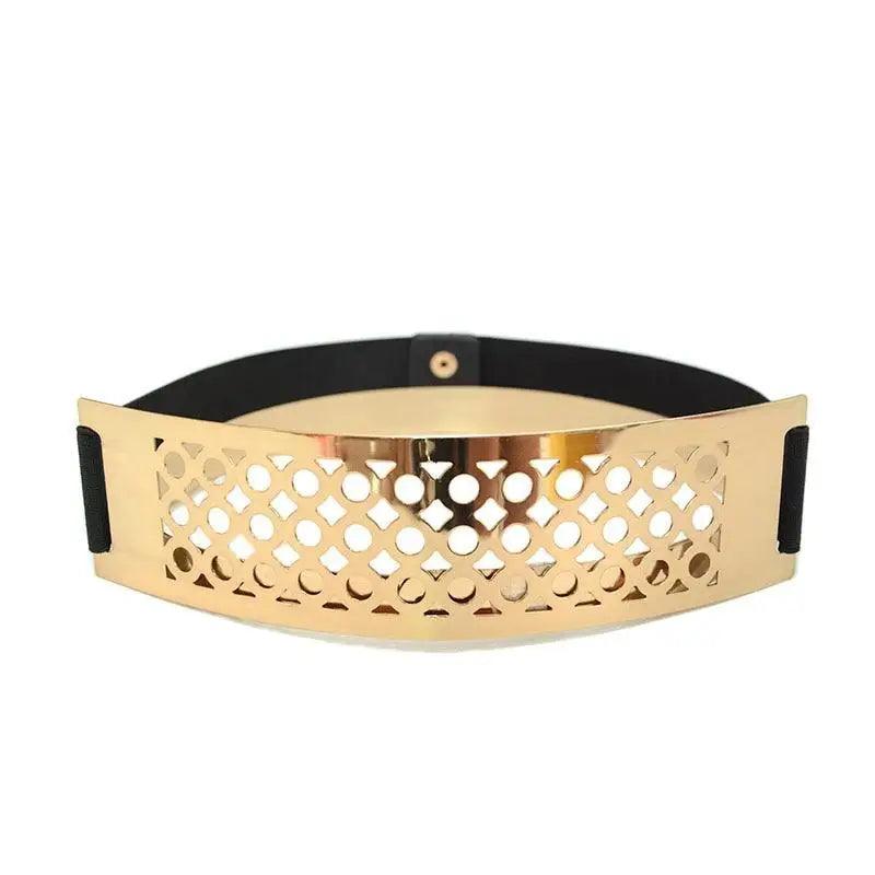 Luxurious Gold Wide Strap Elastic Belts For Women Elegant Metal Polished Plain Gold Belt Black Wide Strap Waistband for Women - STEVVEX Fashion - 702, belt, belts, belts for women, black belt, classic belt, classy belt, elastic belt, elegant belt, fashion belt, golden belt, ladies belt, luxury belt, metal belt, party belt, retro belt, trendy belt, unique belt, unique design belt, vintage belt, wide metal belt, women belts - Stevvex.com