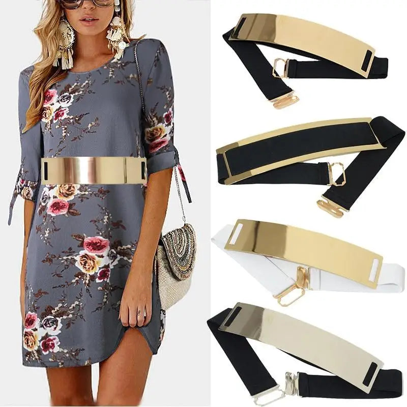 Luxurious Gold Wide Strap Elastic Belts For Women Elegant Metal Polished Plain Gold Belt Black Wide Strap Waistband for Women - STEVVEX Fashion - 702, belt, belts, belts for women, black belt, classic belt, classy belt, elastic belt, elegant belt, fashion belt, golden belt, ladies belt, luxury belt, metal belt, party belt, retro belt, trendy belt, unique belt, unique design belt, vintage belt, wide metal belt, women belts - Stevvex.com