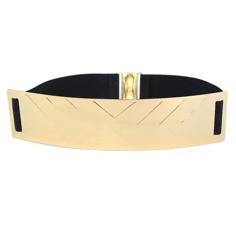 Luxurious Gold Wide Strap Elastic Belts For Women Elegant Metal Polished Plain Gold Belt Black Wide Strap Waistband for Women - STEVVEX Fashion - 702, belt, belts, belts for women, black belt, classic belt, classy belt, elastic belt, elegant belt, fashion belt, golden belt, ladies belt, luxury belt, metal belt, party belt, retro belt, trendy belt, unique belt, unique design belt, vintage belt, wide metal belt, women belts - Stevvex.com