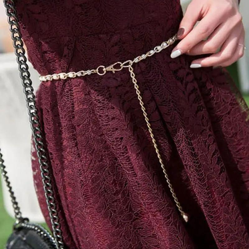 Luxurious Metal Adjustable Thin Strap Body Link Belts For Women Fashion Long Tassel Belly Metal Chain Waistbands