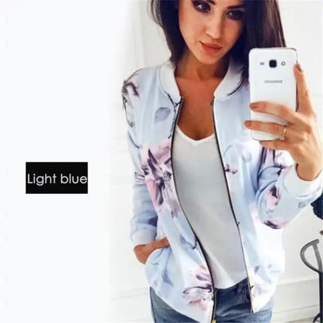 Luxurious Women Floral Jackets Spring Summer Long Sleeve Zipper Print Bomber Jacket Casual Pocket Slim Female Fashion