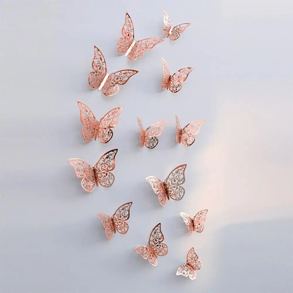 Luxury 3D Wall Stunning 12Pcs 4D Hollow Butterfly Wall Sticker Home Decoration Wall Stickers wedding Party Wedding