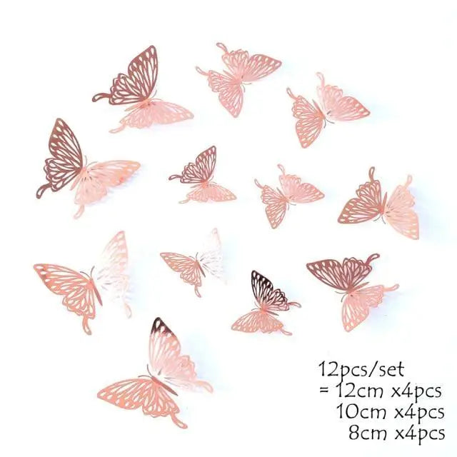 Luxury 3D Wall Stunning 12Pcs 4D Hollow Butterfly Wall Sticker Home Decoration Wall Stickers wedding Party Wedding