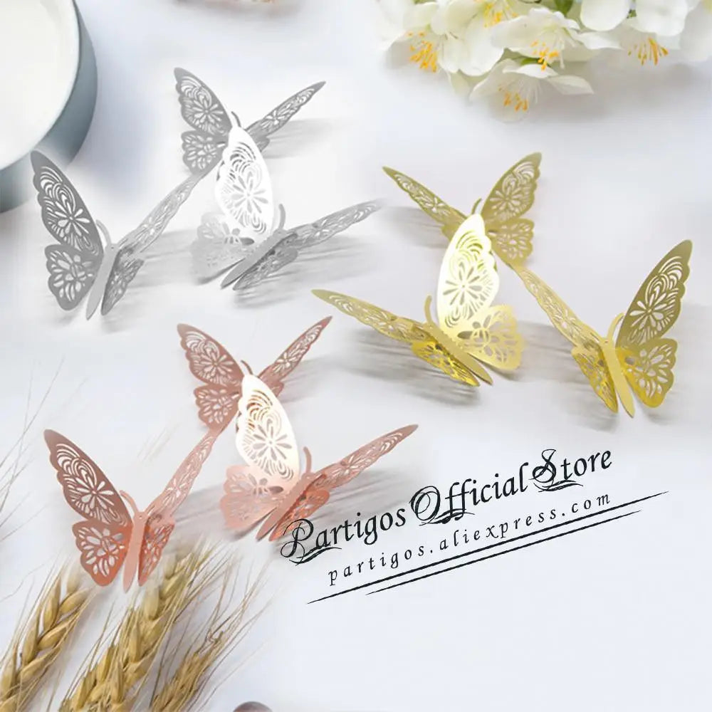 Luxury 3D Wall Stunning 12Pcs 4D Hollow Butterfly Wall Sticker Home Decoration Wall Stickers wedding Party Wedding