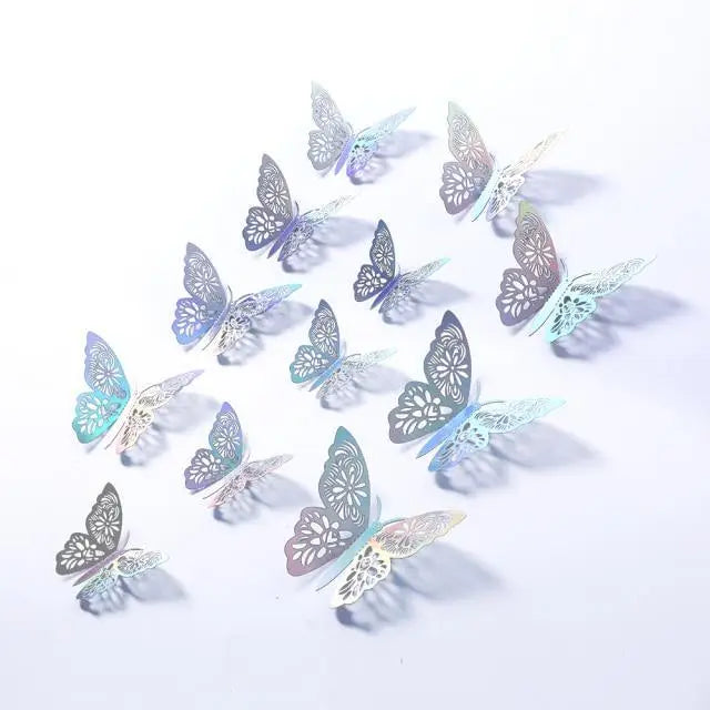 Luxury 3D Wall Stunning 12Pcs 4D Hollow Butterfly Wall Sticker Home Decoration Wall Stickers wedding Party Wedding