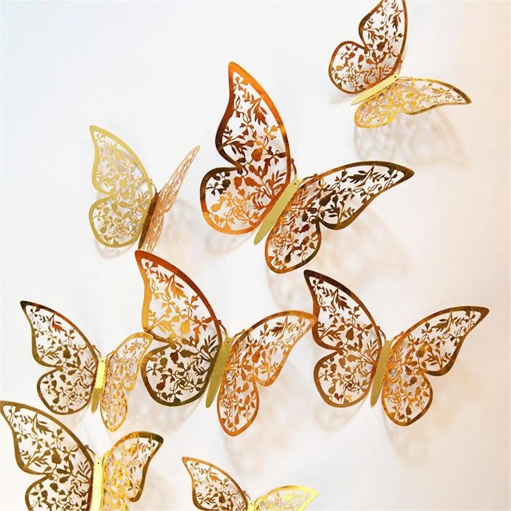 Luxury 3D Wall Stunning 12Pcs 4D Hollow Butterfly Wall Sticker Home Decoration Wall Stickers wedding Party Wedding