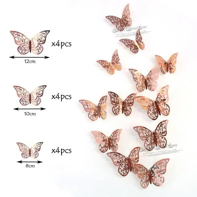 Luxury 3D Wall Stunning 12Pcs 4D Hollow Butterfly Wall Sticker Home Decoration Wall Stickers wedding Party Wedding