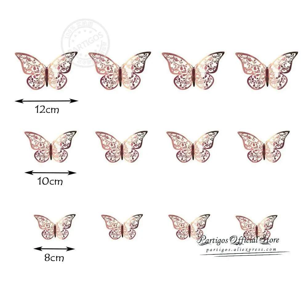 Luxury 3D Wall Stunning 12Pcs 4D Hollow Butterfly Wall Sticker Home Decoration Wall Stickers wedding Party Wedding